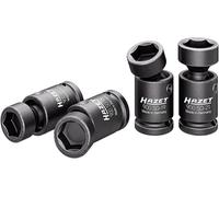 HAZET Set di chiavi a bussola per avvitatori a percussione 900SG-1721/4, 4 pezzi, snodato, 17-21 mm, 1/2 pollice quadrato, profilo di trazione esagonale esterno, angolo di rotazione 25 gradi
