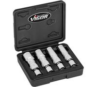 HAZET ViGOR Set di chiavi per candele V7002/4, 4 pezzi, 3/8 di pollice quadrato, profilo esterno a doppio esagono, misure 14-20,8 mm, snodi sferici per punti difficili da raggiungere, magnetico