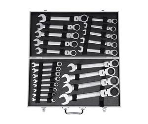 HazLope Set di chiavi ad anello, 22 pezzi, chiave inglese, testa mobile, set di chiavi a cricchetto, 6-32 mm, 72 denti, acciaio al carbonio 45, riparazione camion, borsa per il trasporto