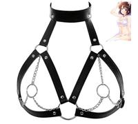 HAZURE Reggiseno con Cinturino in Pelle 1 Pezzo, Gabbia per Il Corpo Punk da Donna, Parte Superiore con Catena in Metallo, Parte Superiore con Cinturino Regolabile