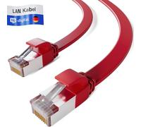 HB-Digital 0,25m Patch Cable CAT.7 LAN Flat U/FTP Network Cable 2x RJ45 Plug Copper Profi Slim flessibile 10 Gbits Ethernet Port 600 MHz Internet-cable PC Router Switch Modem TV Console rosso