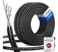 HB-DIGITAL 10 m CAT 7 Cavo di rete per esterni per posa diretta a terra - Certificato GHMT - S/FTP AWG23 rame puro doppio mantello PVC + LLDPE PoE 10 Gbit/s cavo Ethernet per esterni - Nero
