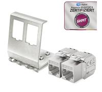 hb-digital 2 moduli Keystone CAT 8 RJ45 presa STP 40 Gbps - senza attrezzi LSA - con 1 x 2 porte 35 mm DIN Rail metallo adattatore guida guida Keystone supporto Ethernet LAN switch