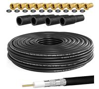 HB-DIGITAL Cavo Coassiale SAT HQ135 PRO 30 m, 4 Beccucci in Gomma + 10 Connettori F Dorati, Cavo Antenna Satellitare 4 Schermati per Impianti DVB-S/S2 C/C2 T/T2 DAB+ Radio BK