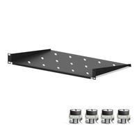 hb-digital Mensola da 19 pollici, 1U, per armadi di rete, server, 19", telaio rack, guide profilate con bordi, in lamiera di acciaio, facile installazione, profondità 270 mm, colore nero