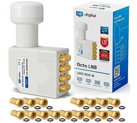 hb-digital Octo LNB - test MOLTO BUONO* - per 8 utenti, filtro LTE, 8 uscite, Full HD 4K, 0,1 dB, con protezione dalle intemperie + 16 connettori F per ricevitore SAT, parabola satellitare - Bianco