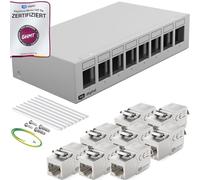 HB-DIGITAL Pannello patch 8 porte 1 HE 8 x CAT 6a RJ45 Modulo Keystone Jack - Certificato GHMT - Completamente schermato STP 10 Gbps - Compatibile con cavi di posa - Cavo di rete LAN - Grigio chiaro