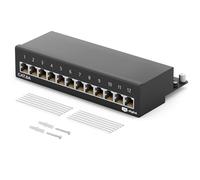 HB-DIGITAL Patch panel LSA Cat 6a a 12 porte, patch panel, schermato, nero Pannello di distribuzione 500 MHz desktop tavolo e montaggio a parete Presa RJ45 12x cavo di messa a terra TIA568A o TIA568B