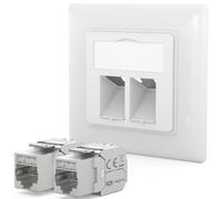 HB-DIGITAL Presa di rete a 2 porte CAT 7 con Keystone senza attrezzi, max. 10 GBit/s da incasso, presa di rete RJ45, schermata, RJ45, presa dati LAN, colore bianco segnale RAL 9003