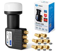hb-digital Quad LNB - Test MOLTO BUONO* - per 4 utenti, filtro LTE, 4 uscite, Full HD 4K, 0,1 dB, con protezione dalle intemperie + 8 connettori F per TV, parabola satellitare - Nero