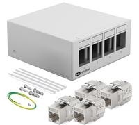 hb-digital Set: pannello patch a 4 porte per moduli Keystone + 4x Cat.7 Keystone RJ45 femmina Jack per installazione di rete, compatibile con cavo di posa LAN Ethernet, grigio chiaro