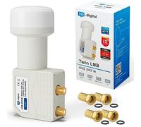 hb-digital Twin LNB - Test MOLTO BUONO* - per 2 utenti, filtro LTE, 2 uscite, Full HD 4K, 0,1 dB, con protezione dalle intemperie + 4 connettori F per TV, parabola satellitare - Bianco