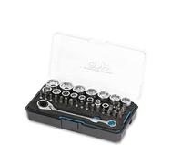 HB Set di Bussole 38 Pezzi con Cricchetto Pass Thru Low Profile 120 Denti Reversibile e Presa Antiscivolo, Inserti Torx, Custodia Compatta con Vassoio EVA, Acciaio CR-V, Prodotto a Taiwan AGM025-G