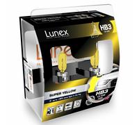 2x HB3 Lunex SUPER YELLOW 2300K 65W 12V Lampadine Faro Alogene P20d Hard Case