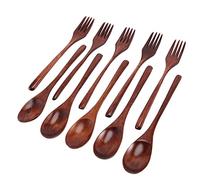 Hbaebdoo Set di 10 cucchiai di legno forchette set di utensili in legno riutilizzabile in legno naturale per mangiare