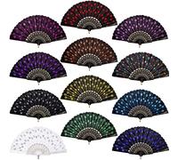 Hbaebdoo Ventagli pieghevoli in tessuto con paillettes, 12 pezzi, ventagli pieghevoli con fiori, ventagli pieghevoli per donne, feste di nozze