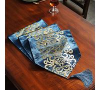 HBALDTEDC Runner da Tavolo, Natale in Oro Antico Ricamato con Nappe Fatte a Mano Ricamo Elegante Arte Stile Ricamo Geometrico(Navy,33 * 180cm)