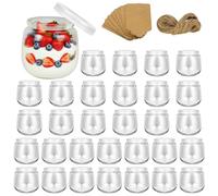 Hbazzor Bicchieri da yogurt trasparenti da 200 ml, con coperchio (30 pezzi), con coperchio, con corda e ciondolo, per marmellate, miele, dessert, candele, lavabili in lavastoviglie, congelatori e