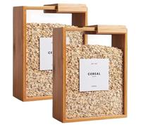 Hbbgdiy 2pcs 9.1x6.8x3, 2 pollici Conteni di cereali di bambù Set di stoccaggio, distributore di riso ermetico con coperchi rimovibili, contenitori di stoccaggio di farina e grano trasparenti