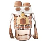 Hbbgdiy Borraccia Capibara, 720 ml, in plastica con Motivo Kawaii, con Doppio Coperchio e Cinturino Regolabile, Resistente al Calore, per casa, Ufficio e Scuola.