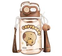 Hbbgdiy Borraccia Capibara, Borraccia in plastica Kawaii con Cannuccia e Cinturino Portatile, 600 ml, beccucci Doppi, Bicchieri Resistenti al Calore, per casa, Ufficio, Scuola, Esercizio Fisico