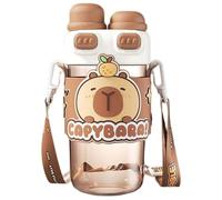Hbbgdiy Borraccia Capibara, Borraccia Kawaii da 720 ml in plastica con Doppio Coperchio e Cinturino Regolabile, Bicchieri Resistenti al Calore per casa, Ufficio e Scuola