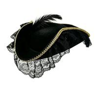 Hbbgdiy Cappello da pirata da donna, cappelli da pirata in pizzo e piume, vestibilità 59 cm