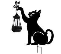 Hbbgdiy Cat Solar Light Black Black Garden Statue con LED Light Solar Ornament 8 Ore Lighting Butterfly & Decoration con Prato a Terra e Illuminazione Cortile Decor da Giardino da Esterno