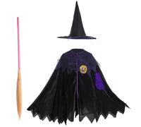 Hbbgdiy Costumi di Halloween per Bambini: Mantello da Strega con Scopa e Cappello, Grazioso Costume da Strega per Bambini Piccoli, per Feste di Cosplay e Regali.