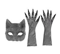 Hbbgdiy Maschera da Gatto con Guanti, Mezza Faccia, Sexy, con Strass Lucidi, Maschera da Donna Gatto, Set da 3 Pezzi, Accessori alla Moda per Cosplay, Halloween e Feste danzanti