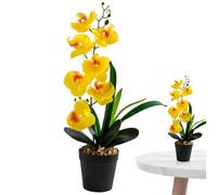 Hbbgdiy Orchidea finta in pentola, orchidea in finto giallo realistica da 17 pollici con 7 fago