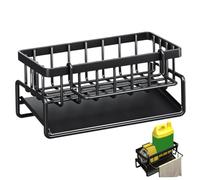 Hbbgdiy Organizzatore per lavello da cucina Portaoggetti per lavello in acciaio inox con porta strofinacci rimovibile e vassoio dell'acqua inclinato a 45° Organizzatore ordinato di capacità per a