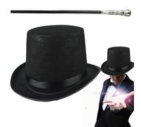 Hbbgdiy Set di 2 Costumi con Cappello a Cilindro per Halloween con Bastone Nero, Accessorio per Travestimenti da Uomo e Donna, Cosplay da Mago, Eventi Steampunk e Abiti da Festa.