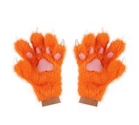 hbbhml Guanti per zampa di orso di gatto, carino volpe, lupo artiglio di peluche, guanto soffice per Halloween, Natale, cosplay, costume per uomini e donne, arancione, Taglia unica