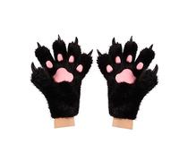 hbbhml Guanti per zampa di orso di gatto, carino volpe, lupo artiglio di peluche, guanto soffice per Halloween, Natale, cosplay, costume per uomini e donne, Nero, Taglia unica