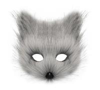 hbbhml Maschera da volpe e lupo, per Halloween, feste, cosplay, travestimenti, peluche, gatto, mezza faccia, carnevale, Natale, Taglia unica, Grigio Scuro