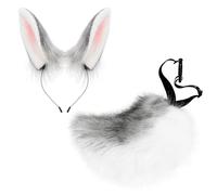 hbbhml Set di accessori per costume con orecchie da coniglietto in finta pelliccia, per Pasqua, Halloween, feste, Grigio scuro03, taglia unica