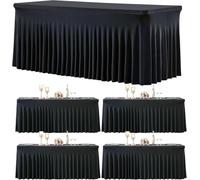 HBBMAGIC 4 Pack Spandex Tovaglia Con Gonnato Nero per 1.8m Tavoli Rettangolo Nero Tovaglie Stretch Coperture Da Tavolo Banchetto Abiti Da Tavolo Rughe Gonna Da Tavolo Gratuita per Feste Matrimonio