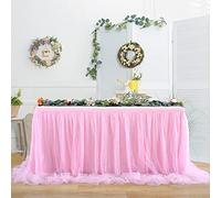 HBBMAGIC gonna da tavolo in tulle rosa baby senza luce, 427 cm, con volant, tutu lavabile per matrimonio, festa, compleanno, baby shower, torta, dessert, battesimo.