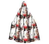 HBDVHZ Mantello con cappuccio a figura intera con torre Eiffel con stampa ombrello rosso per adulti, mantello di carnevale, costume in maschera, unisex