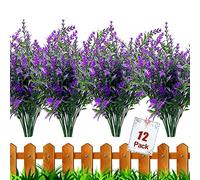 HBell 12 fasci di fiori artificiali da esterno, resistenti ai raggi UV, piante finte in plastica per interni ed esterni, piante da appendere, giardino, portico, finestra, casa, matrimonio, casa