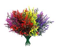 HBell 12 fasci di fiori artificiali da esterno, resistenti ai raggi UV, piante finte in plastica per interni ed esterni, piante da appendere, giardino, portico, finestra, casa, matrimonio, casa