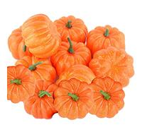 HBell 12 piccole zucche artificiali realistiche, raccolte autunnali, mini zucche per casa, giardino, decorazione autunnale, festa del Ringraziamento o decorazione di Halloween (arancione)