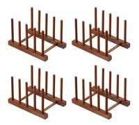HBlife 4 vassoi in teak per piatti, ciotole, tazze, libri, coperchi, tagliere, scolapiatti, supporto scolapiatti per riporre oggetti, organizer da cucina (tenere asciutto)