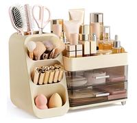 hblife Organizer Trucchi, Porta Trucchi Organizer con Cassetti, Porta Pennelli Make Up, Scatola Cosmetica di Plastica 3-in-1, Scatola di Stoccaggio di Trucco Giallo