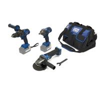 HBM Set combinato a batteria, smerigliatrice angolare, avvitatore ad impulsi, trapano 20 Volt