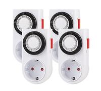 HBN Timer meccanico, presa, 16 A/3680 W, con sicurezza bambini, set da 4 pezzi, programma analogico 24 ore per interni, funzionamento continuo, timer per luci, lampade, intervallo di commutazione 30