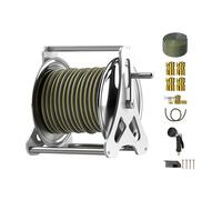 HBOOMOEM Avvolgitubo da Giardino Portatile,Carrello per Tubo in Acciaio Inossidabile,con Maniglia E Staffa di Montaggio, Adatto per Giardino, Autolavaggio, Animali Domestici.(Upgraded Version,30m)