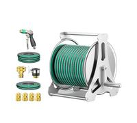 HBOOMOEM Avvolgitubo in Acciaio Inox,Carrello Avvolgitubo in Plastica E Metallo,con Maniglia E Staffa di Montaggio, Adatto per Esterni, Patii, Case E Vialetti.(Water Gun Type,10m)