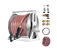 HBOOMOEM Avvolgitubo in Metallo, Supporto for Tubo Flessibile dell'Acqua con Maniglia Girevole a 360°, stoccaggio Durevole, Adatto for Prato, Fattoria, Patio.(Shower Gun,15m/590in)